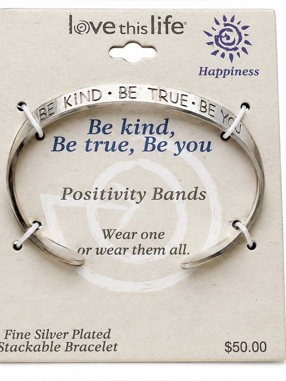 Love This Life “Be Kind Be True Be You” Silver Plated Positivity Cuff Bracelet